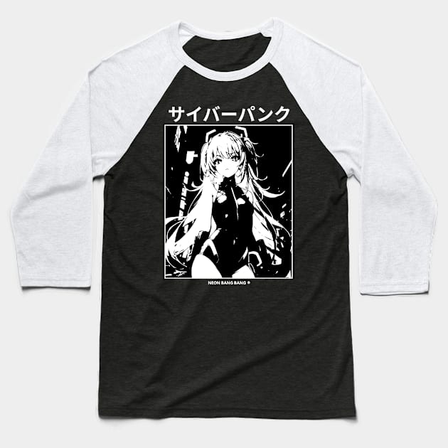 Cyberpunk Girl - Black Baseball T-Shirt by Neon Bang Bang